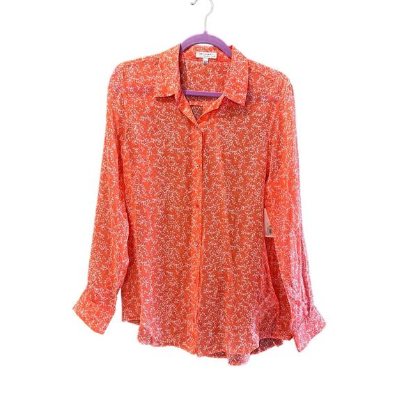 NWT Equipment Femme Women's Orange 100% Silk Button Down Shirt Top Size Large - Picture 1 of 7